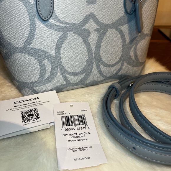 Coach City Mini Tote Bag In Sketch Signature Canvas CBM64 Silver/Ice Blue NWT - Picture 5 of 5